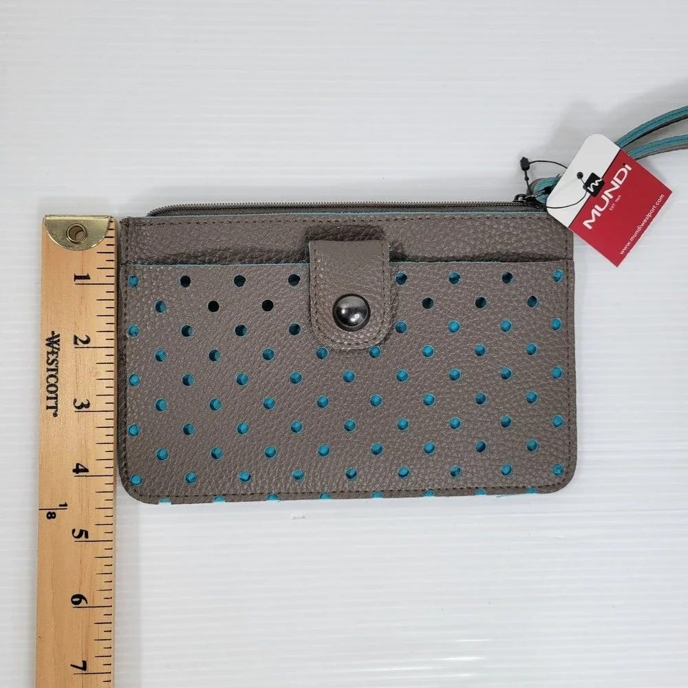 Mundi Flat Front Pocket Wristlet Laser Cut Circle Pattern Snap Zip Wallet NEW